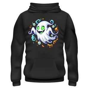 Spooky Ghost Graphic Hoodie Black– Fun, Friendly & Full of Halloween Spirit